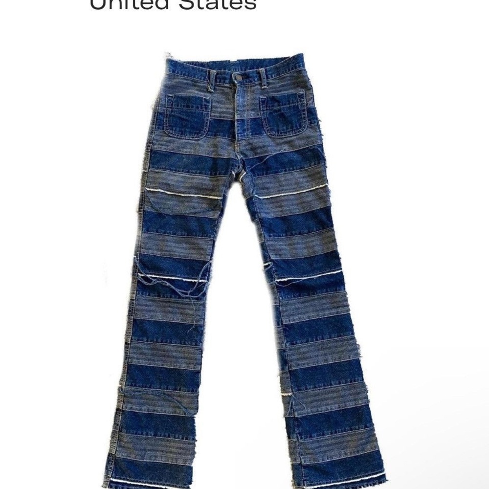 Men's Striped Pattern Denim Jeans in Blue and Gray